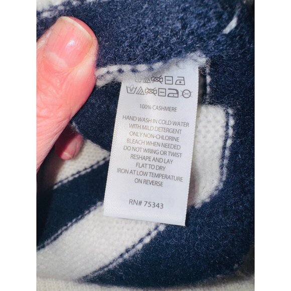New Joie Women Navy White Striped Turtleneck Sweater 100% Cashmere L Sustainable - Picture 8 of 11